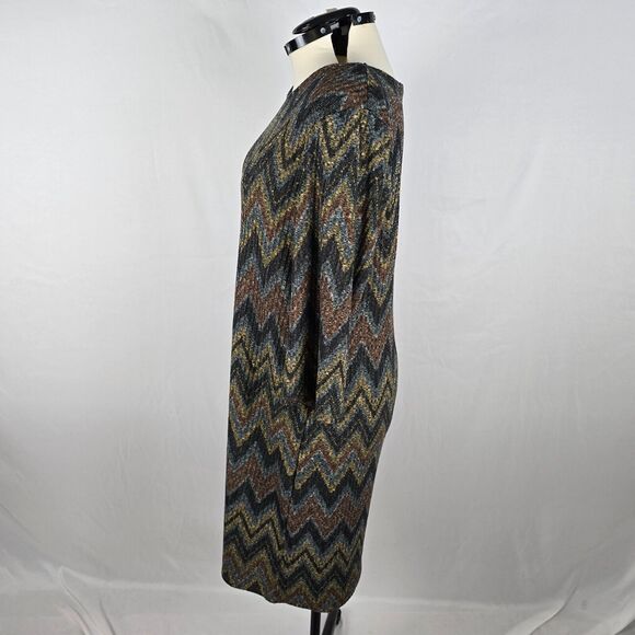 Tacera Knit Dress Women's XL Multi-Color Long Sleeve Round Neck Chevron Pattern - Picture 6 of 12